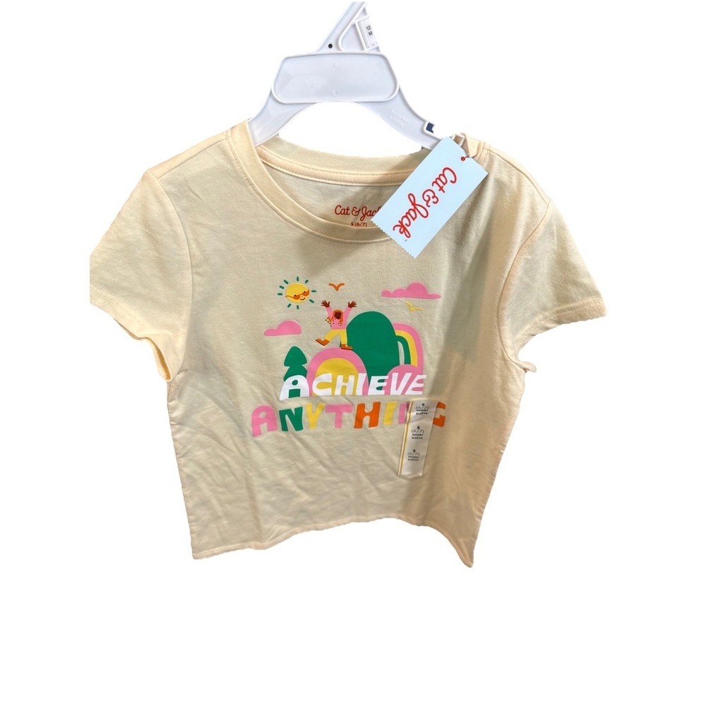 NWT Cat & Jack Size S (6/7) Girls T-shirt Light Yellow Short Sleeves